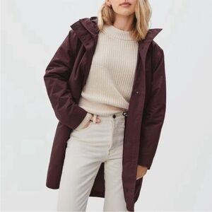 Everlane ReNew Long Burgundy Anorak Jacket Water Resistant Hooded Size S